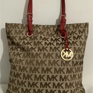 Michael Kors large Tan/Brown and Red Logo Tote